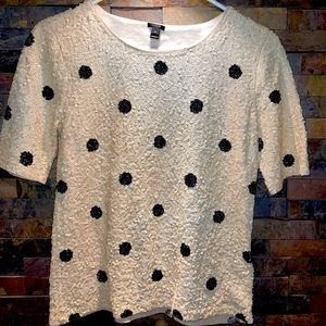 J CREW XS sequin shirt off white with black polka dots